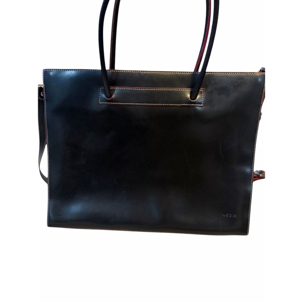 LODIS Audrey Black Leather Laptop Tote Briefcase Work Bag